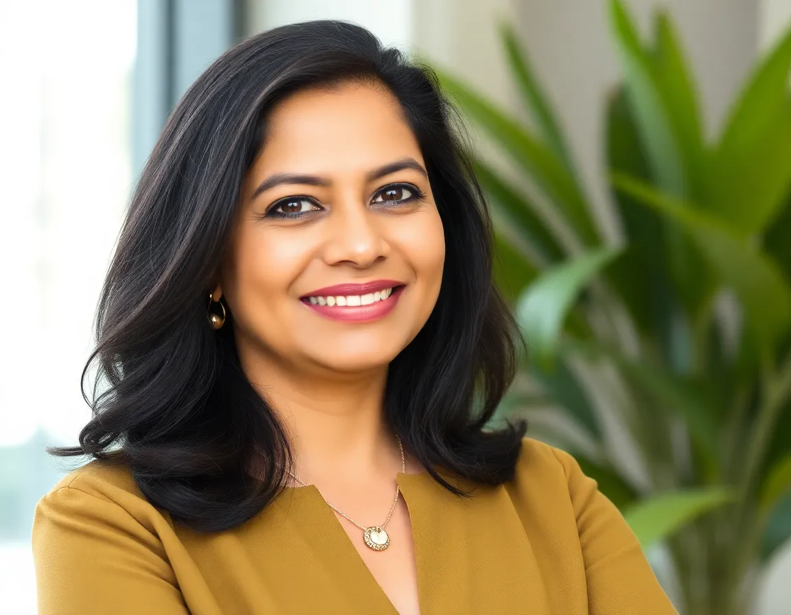 Professional headshot of Anjali Rao, a confident female Indian leadership coach.